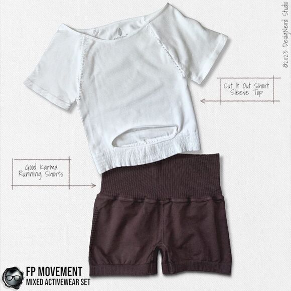 FP MOVEMENT IVORY CUT IT OUT SHORT SLEEVE TOP + FUDGE GOOD KARMA RUNNING SHORTS - Picture 2 of 16